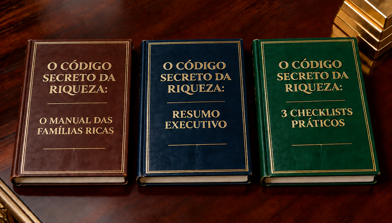 Os três volumes do Pacote Premium sobre uma mesa de madeira